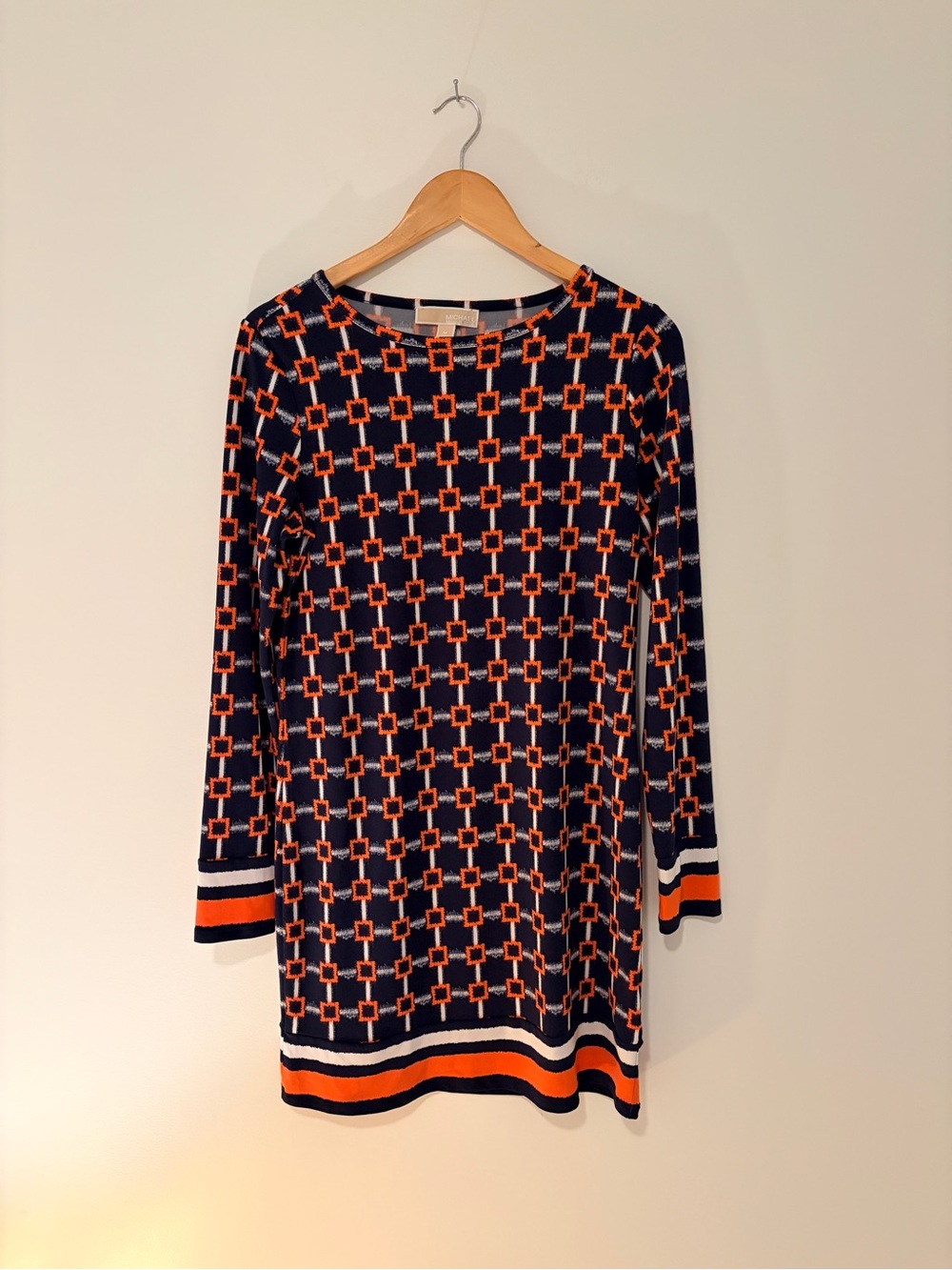 Michaels Kors Navy and Orange Geometric Shift Dress